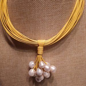 Freshwater Pearl Magnet  Necklace With Leather